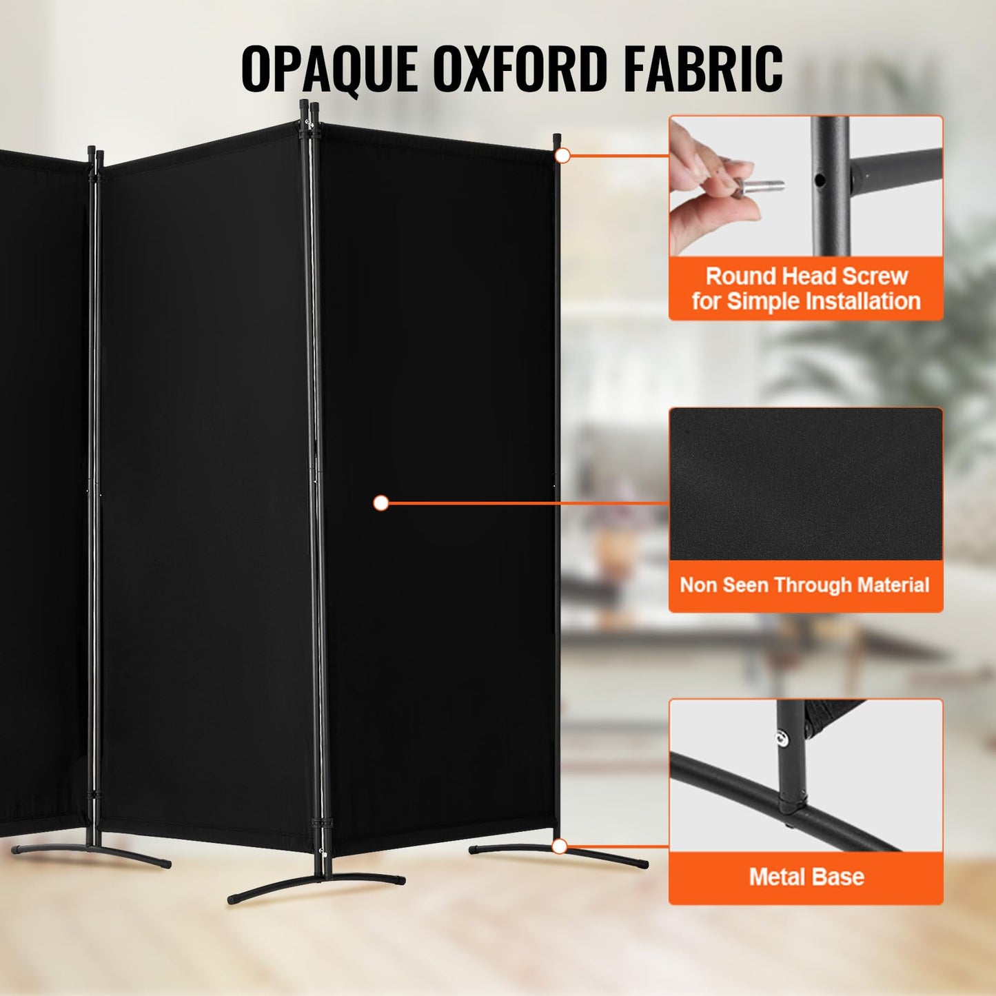 VEVOR Room Divider, 3 Panel Room Divider, Folding Privacy Screen and Portable Partition Divider for Room Separation, Freestanding Room Partitions for Office, Bedroom, Black