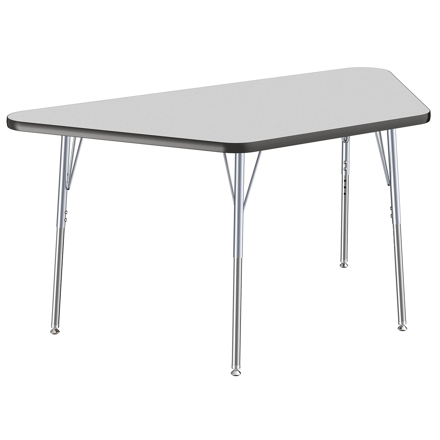 FDP Trapezoid Activity School and Office Table (30 x 60 inch), Standard Legs with Swivel Glides, Adjustable Height 19-30 inches - Gray Top, Black Edge, Silver Legs