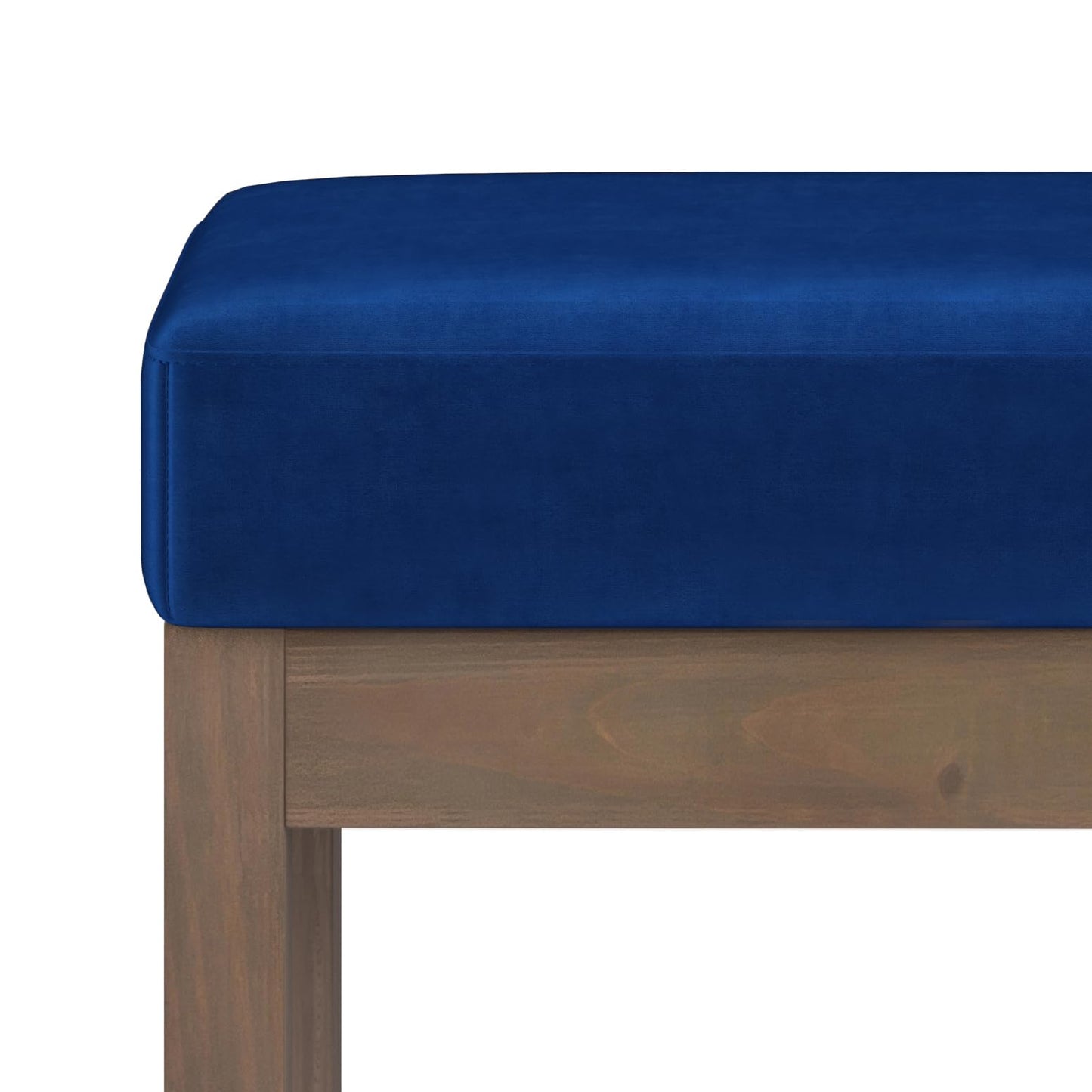 SIMPLIHOME Milltown Small Ottoman Bench - 27" Wide x 18" High Upholstered Velvet Fabric Rectangle Footstool Ottoman in Blue, Contemporary Bench for Bedroom with Cushioned Seat, Assembled