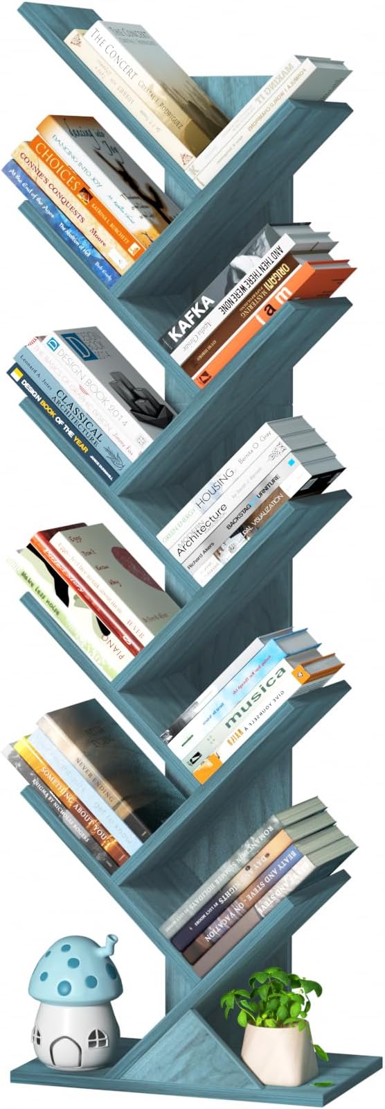 SHEEPAM 10 Tier Tree Book Shelf, Floor Standing Wood Bookshelf