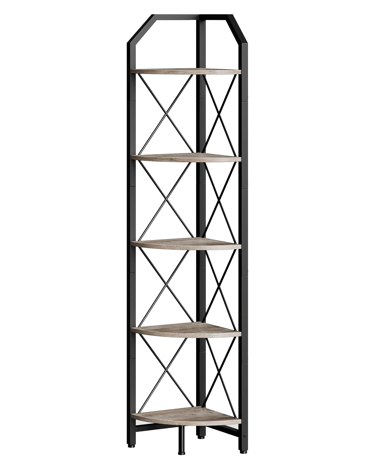 CHOEZON 5-Tier Corner Shelf, Industrial Corner Bookshelf, 59.4" Corner Storage Stand, Plant Stand Display Shelf, Corner Bookcase for Bedroom, Living Room, Home Office, Greige and Black TCJ10BG