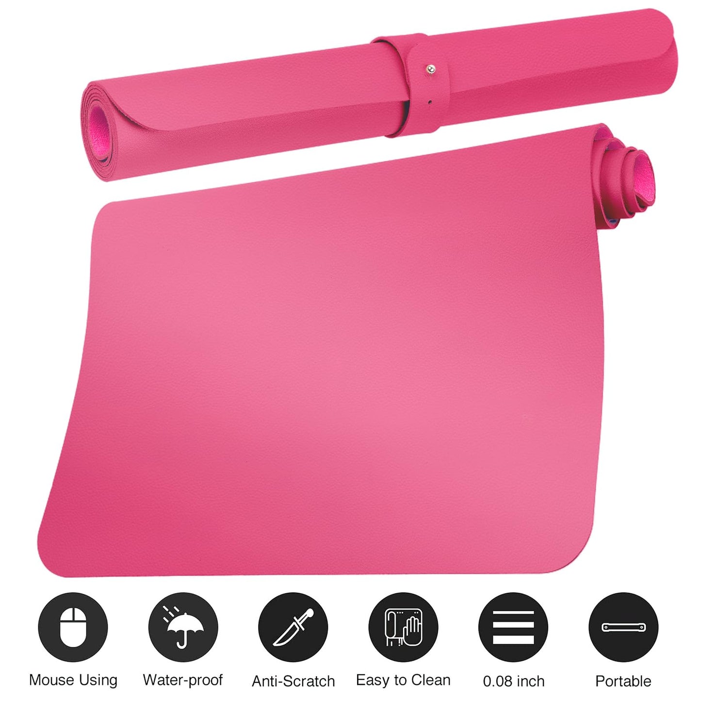 Boutilon Leather Desk Pad Protector,Non-Slip Mouse Pad,Laptop Desk Pad,Office Mouse Mat,Waterproof Leather Desk Blotter,Desk Writing Pad for Office and Home (M-Rose Pink,30"x14")