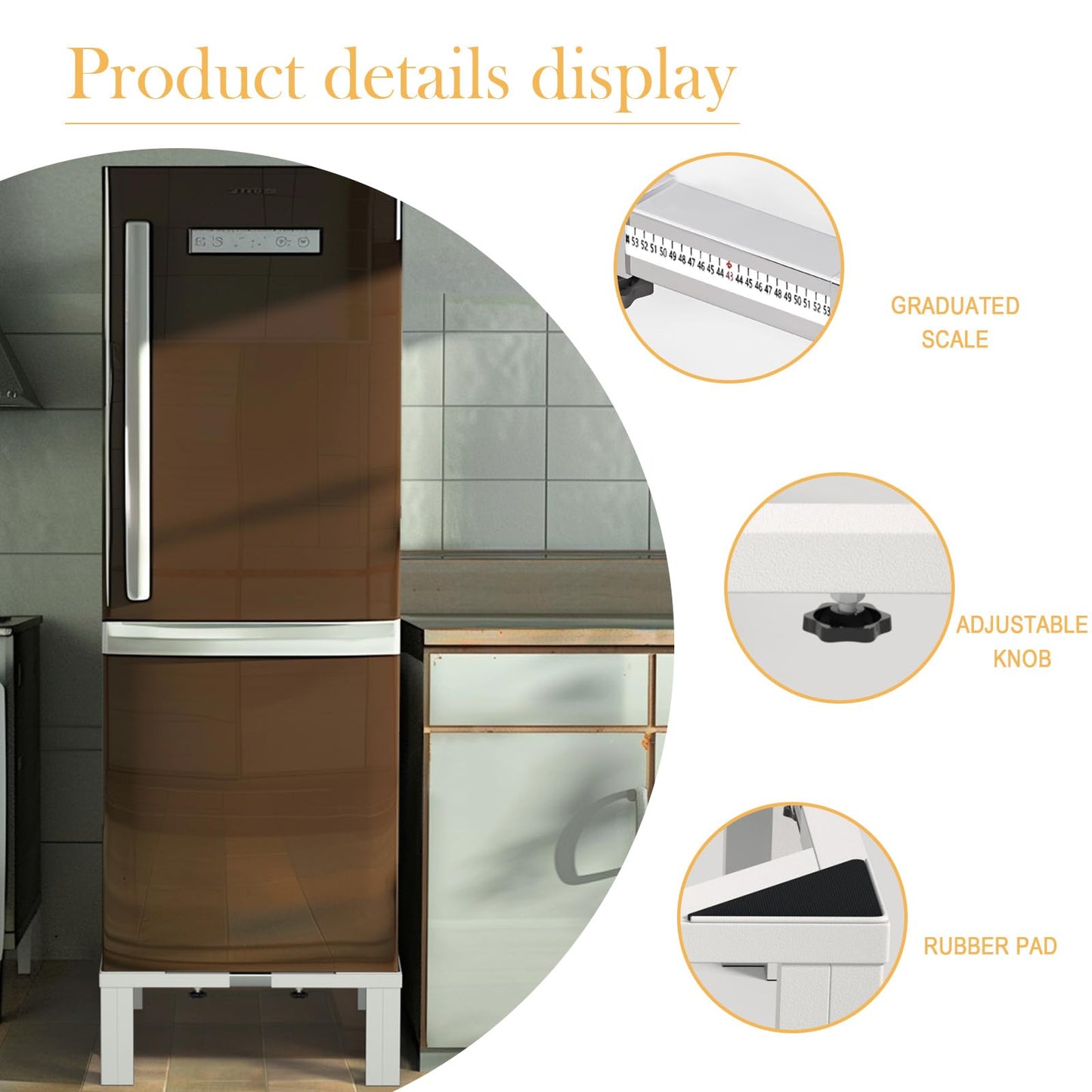 I'Ezonk Full size Heavy duty all steel Laundry Pedestal, 16" Height Washer and Dryer Pedestals, Adjustable Universal washing machine stand and Ice maker stand(White)