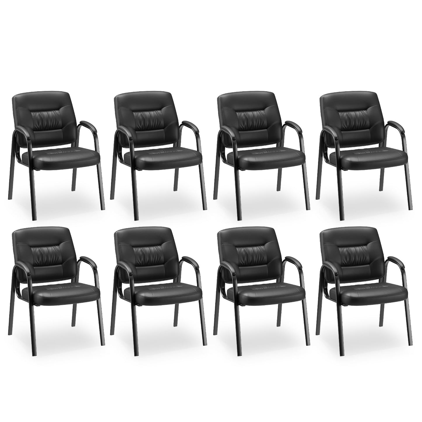 Modern Conference Room Chairs with Arms, PU Leather Padded Guest Chair with Welded Steel Frame, Ergonomic Office Reception Chair, 300LBS, Waterproof & Easy to Clean Black,Set of 8