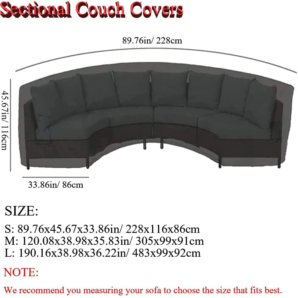 Skyour Patio Sectional Curved Sofa Protector Cover Waterproof Heavy Duty 420D Oxford Outdoor Sectional Curved Couch Sofa Furniture Covers with Windproof Reinforced Buckles (120.08x38.98x35.83in)