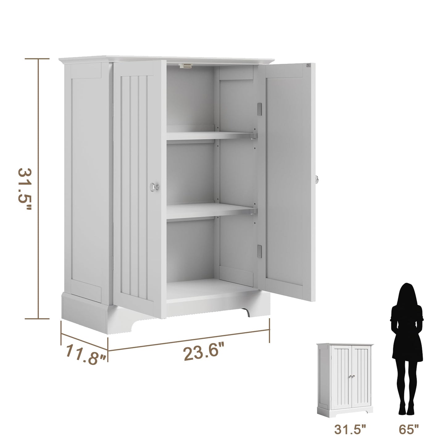 ChooChoo Bathroom Floor Cabinet, Modern Bathroom Storage Cabinet with 2 Doors and Adjustable Shelves, Freestanding Cupboard for Living Room, White