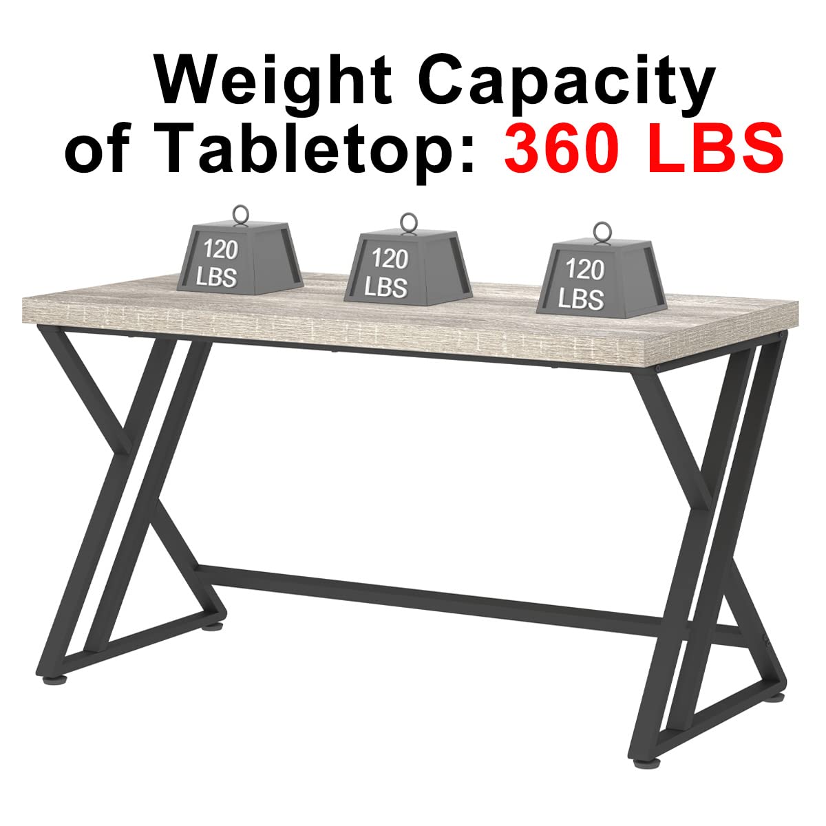 LVB Grey Desk, Industrial Wood Home Office Computer Desk for Bedroom, Farmhouse Metal Wooden Study Work PC Gaming Writing Table, Modern Simple Executive Writing Desk, 47 Inch, Light Gray