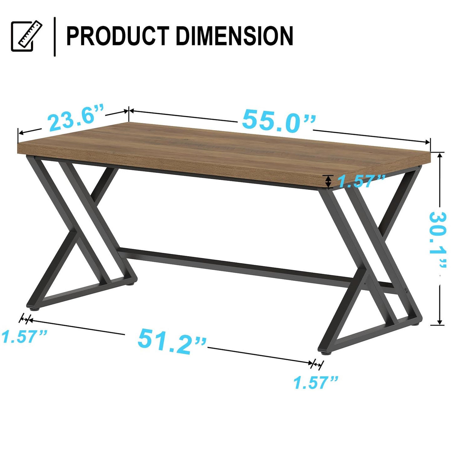 LVB Wood Computer Desk, Rustic Home Office Executive Desk for Bedroom, Industrial Wooden Computer Writing Study Work Gaming Table, Modern Metal PC Student Simple Desk with Storage, 55 Inch, Rustic Oak