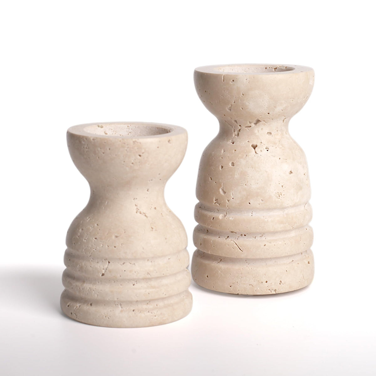 WORHE Candle Holders Italy True Natural Travertine Stone Set of 2 Premium Marble Candlestick Holder for Wedding Dinning Party Candle Stand for Dia 3/4" Taper Pillar Candles Color Beige (CH6065YL)