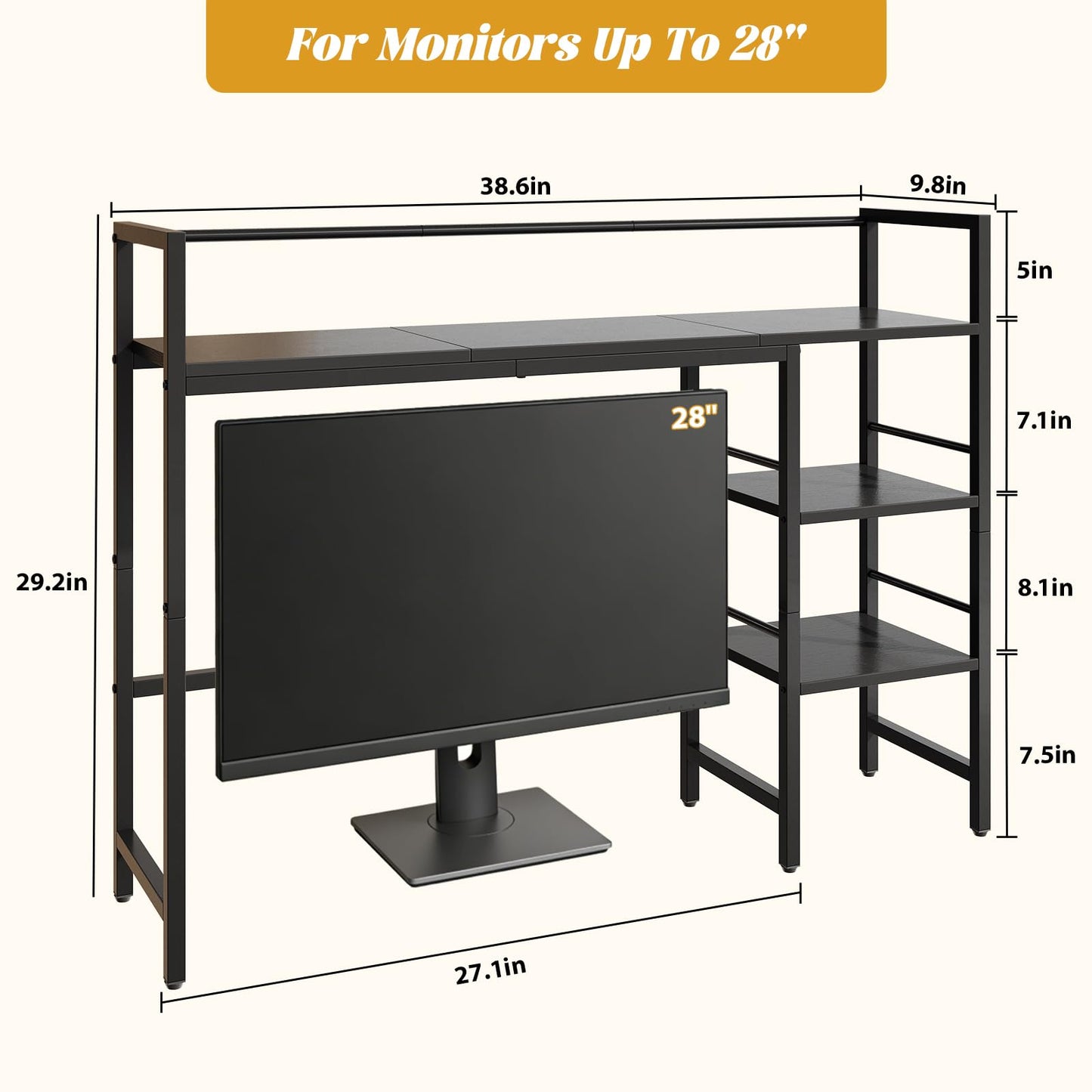 HavenlyYouth Desk Shelf, 38.6 Inch Wood Desk Organizer Shelf for Computer Monitor, Desk Hutch Storage, Desktop Shelf for Top of Desk, 3 Tier Desktop Bookshelf for Home Office Dorm, Black
