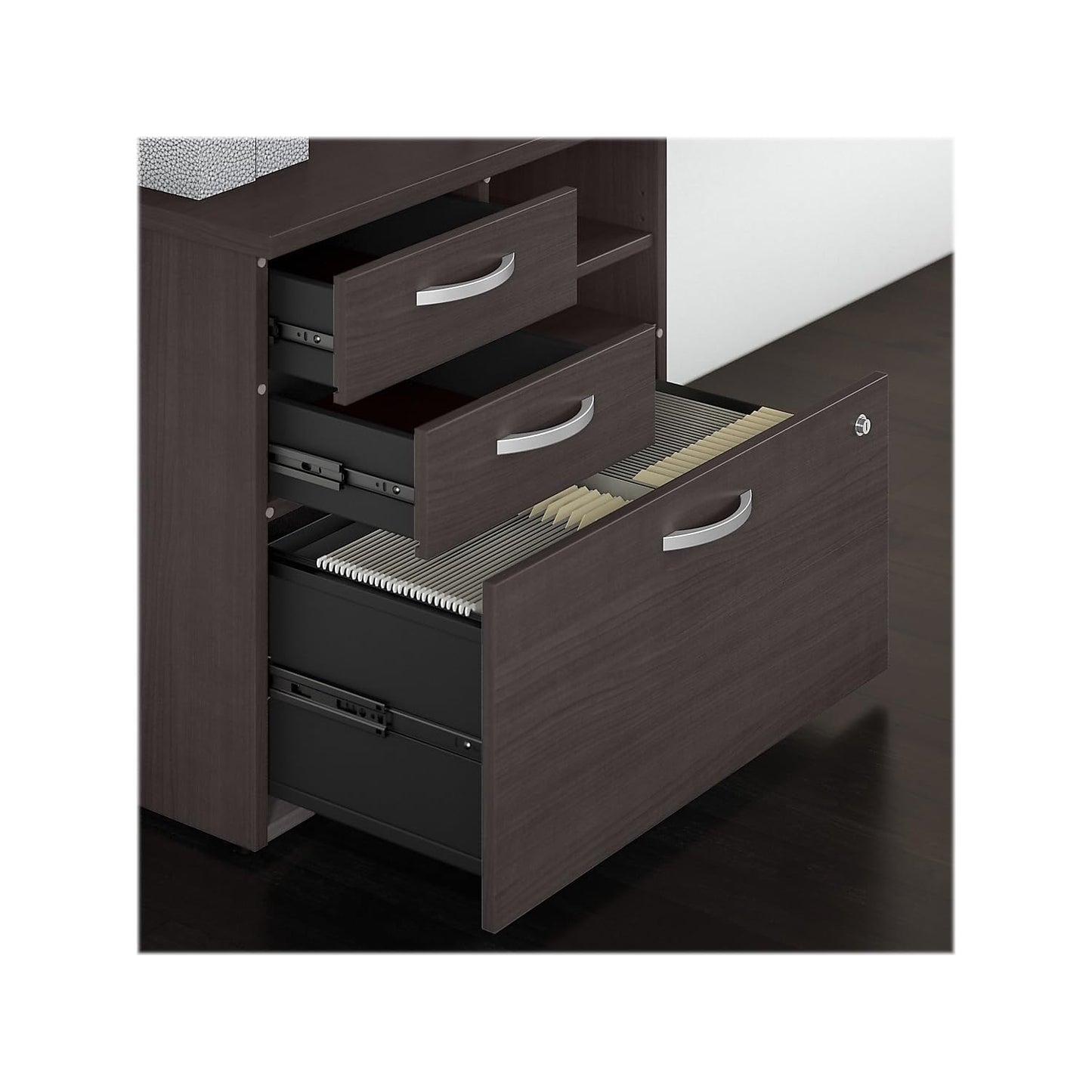 Bush Business Furniture Studio C Office Storage Cabinet with Drawers and Shelves in Storm Gray