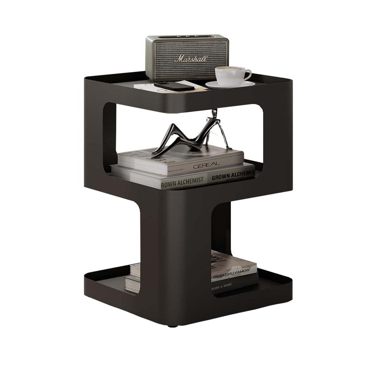 Modern Side Table, 2-Tier Small End Table for Living Room, Bedroom & Office, Matte Black Accent Table, No Assembly Needed, Durable Nightstand or Coffee Table