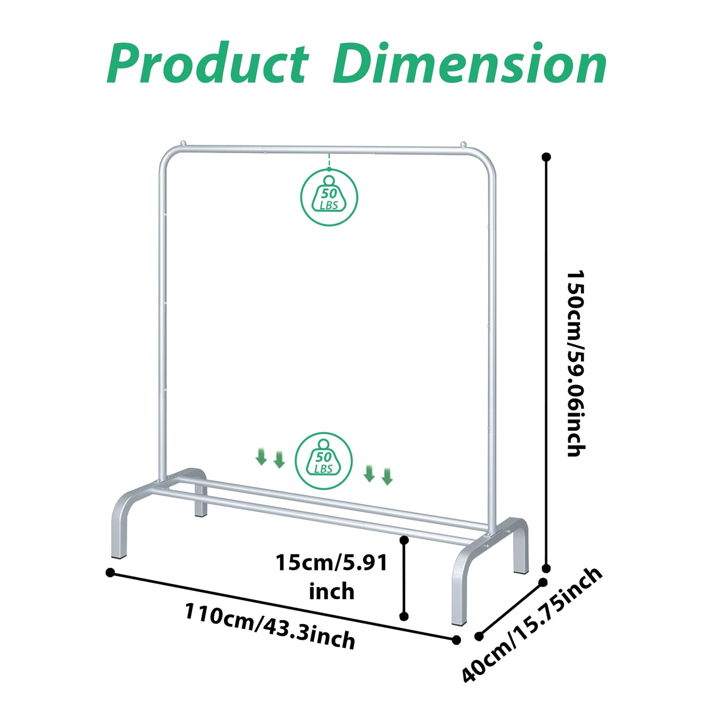 JIUYOTREE Metal Clothing Rack 43.3 Inches Clothes Garment Coat Rack with Bottom Shelf Clothing Rack for Hanging Clothes Coats Skirts Shirts Sweaters Silver Gray