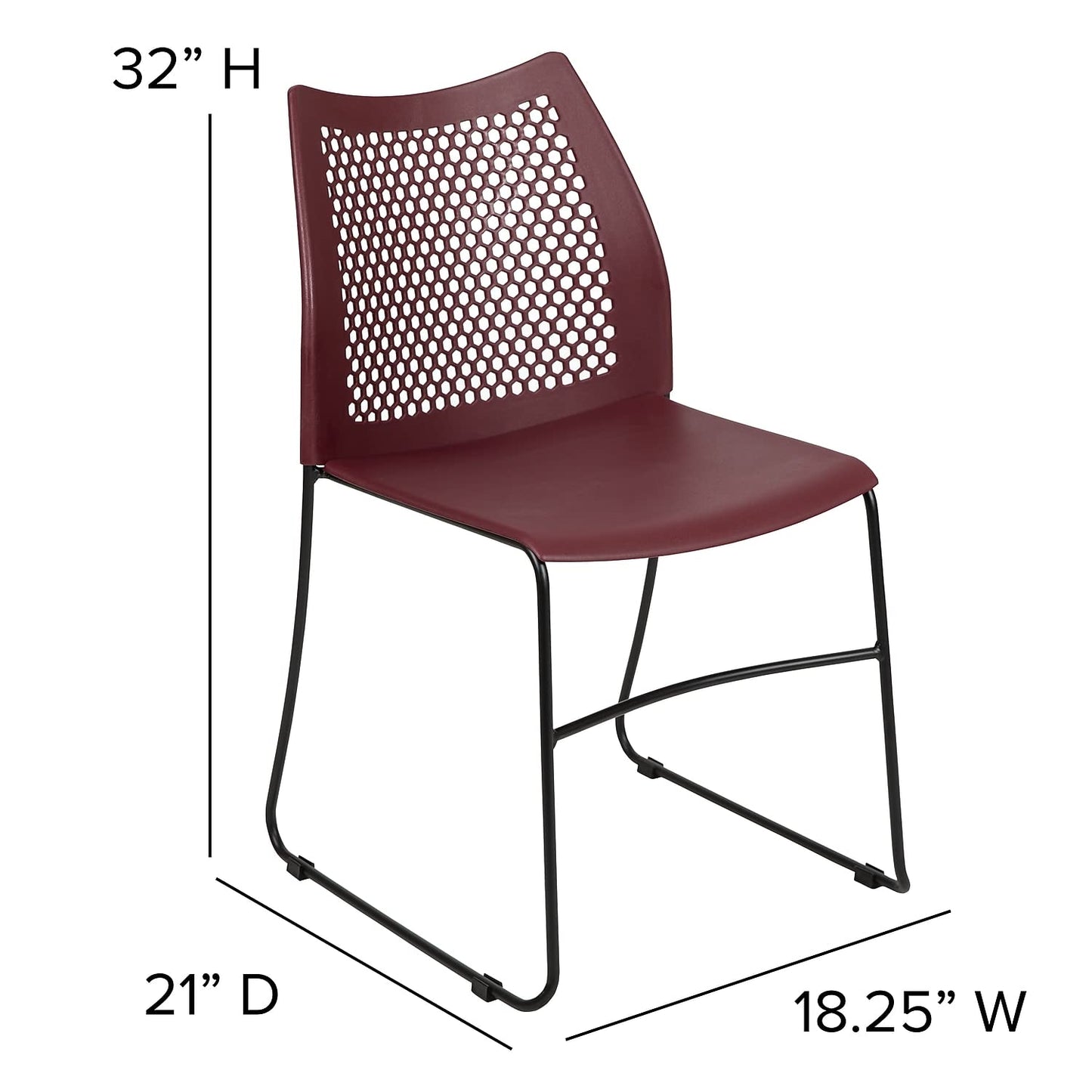 Flash Furniture HERCULES Series 5 Pack 661 lb. Capacity Burgundy Stack Chair with Air-Vent Back and Black Powder Coated Sled Base