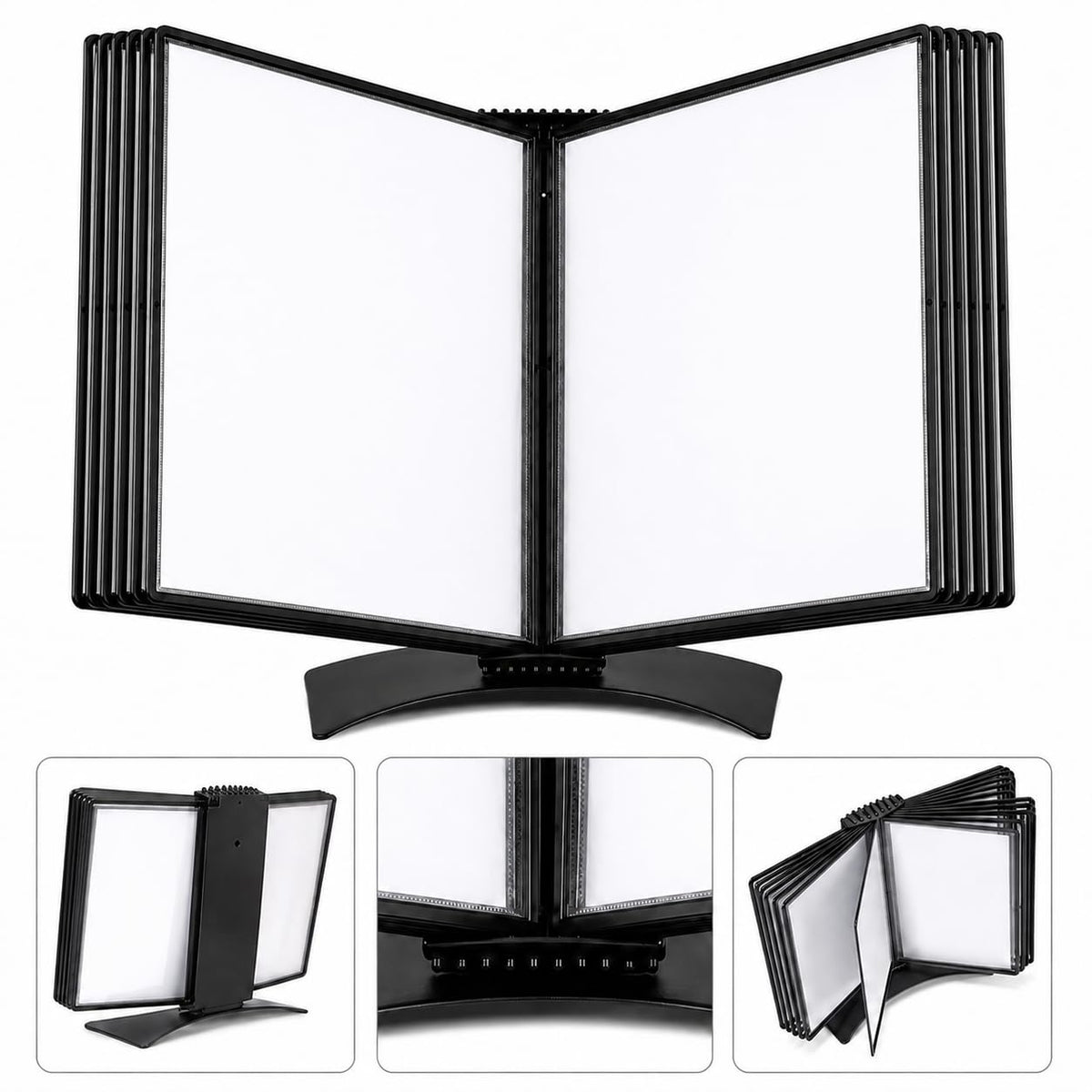 Tarifold Desktop Document Display Stand & Reference Organizer, 10 Double-Sided Polypropylene Pockets, 20 Sheet Capacity, Easy-Load Design, Letter Size, Made in Denmark, Black