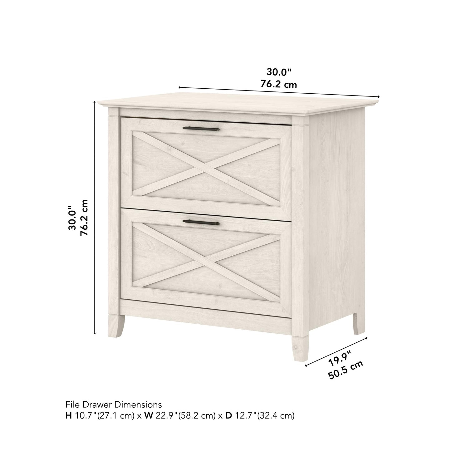 Bush Home Key West 2 Drawer Lateral File Cabinet in Linen White Oak, Document Storage for Home Office, Accent Chest with Drawers