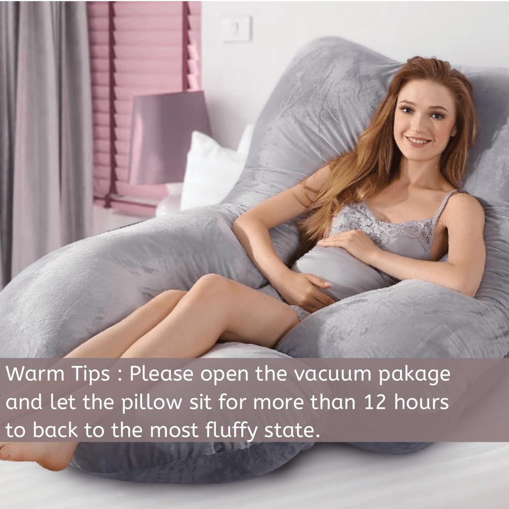 HychYAYA 60 Inch Full Body Pregnancy Pillows for Sleeping Cooling Pregnancy Pillow,U Shaped Pregnancy Body Pillow,Maternity Pillows for Pregnant Women with Removable Washable Velvet Cover.(Grey)