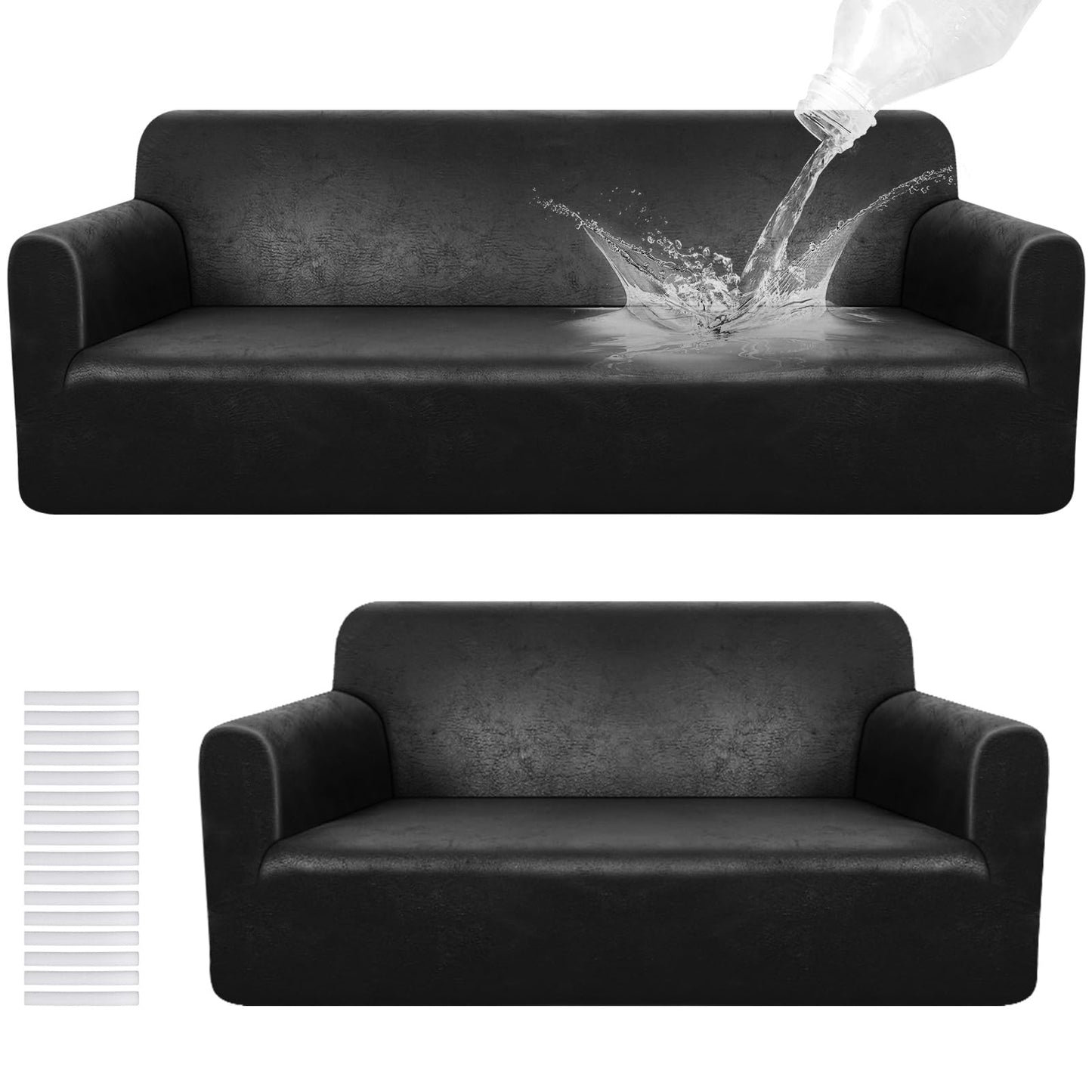 Peryiter 2 Pcs Sofa Covers Couch and Loveseat Covers Set Stretch Sofa Slipcover for Living Room Armchair Furniture Protector, Wrinkle Proof(Black Brown,Tech Cloth)