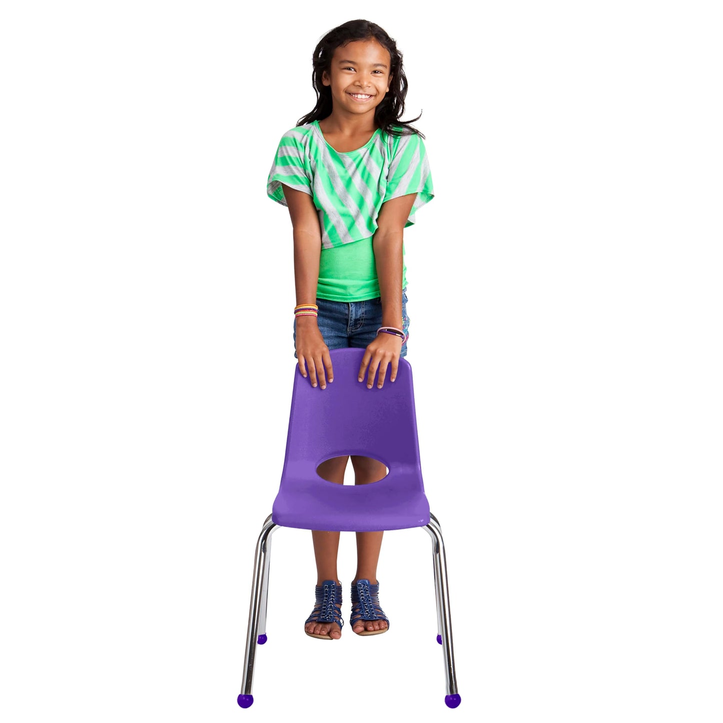FDP 16" School Stack Chair, Stacking Student Seat with Chromed Steel Legs and Ball Glides for in-Home Learning or Classroom - Purple (4-Pack), 10382-PU