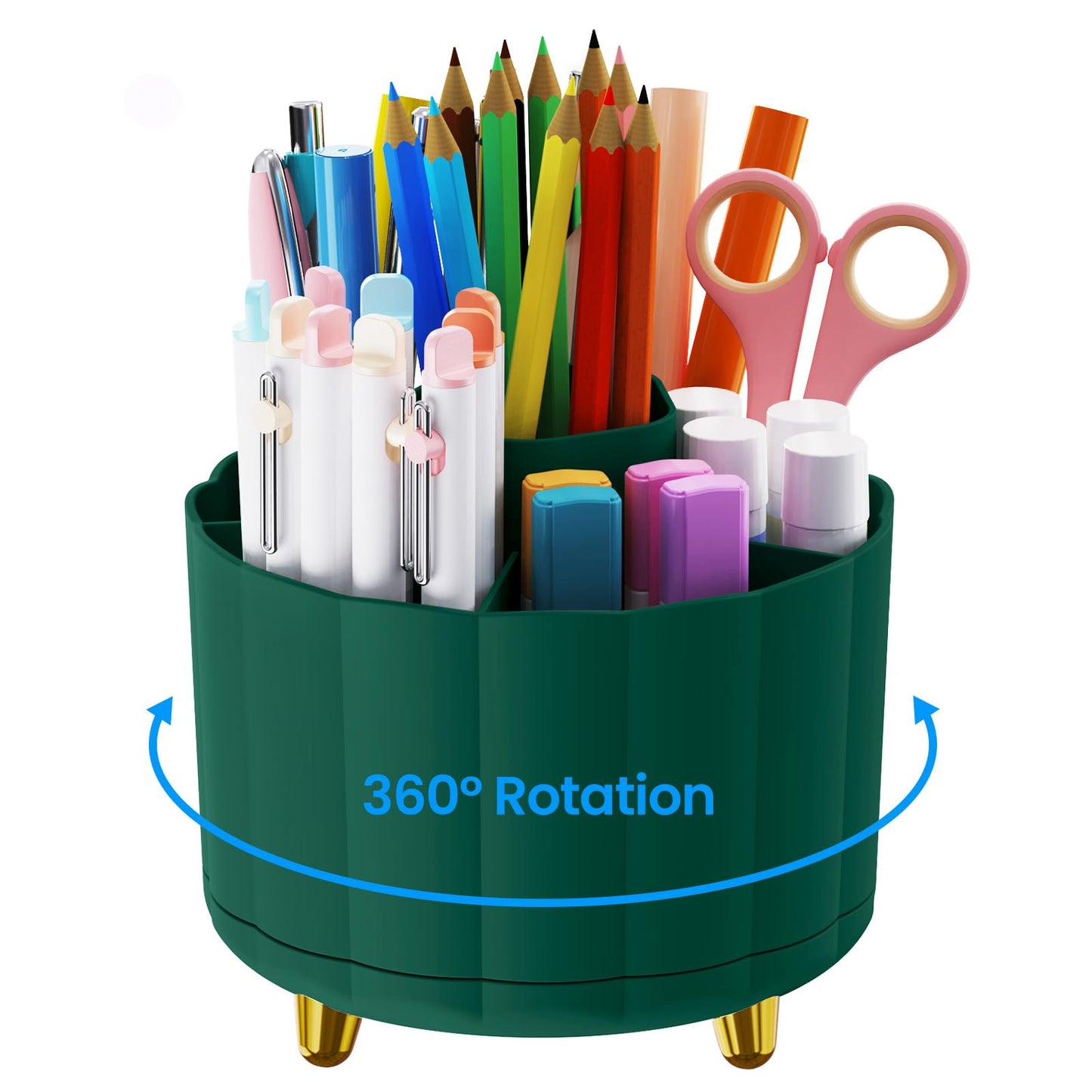 IVEETTY Desktop Organizer 360 Rotating, with 6 Slots Pen & Pencil Holder, Desk Caddy for Markers, pen, pencil, Space Saving Office Organization, Small Desk Essentials, Work Home, Green