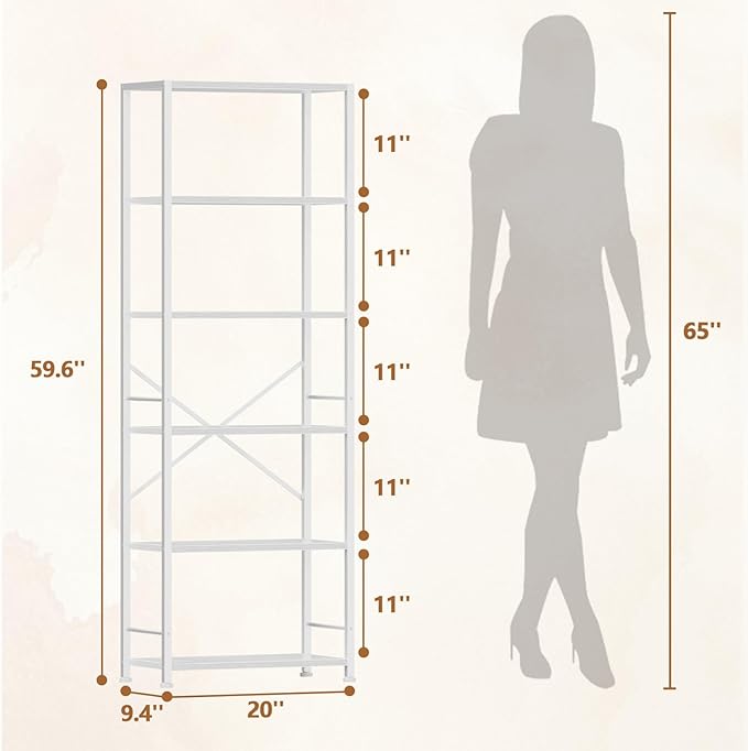 Furologee 6 Tier Book Shelf, Tall Wide Bookshelf, Modern Open Bookcase