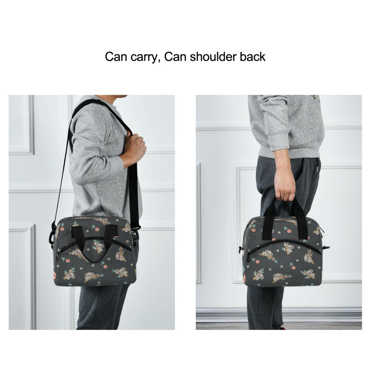 OREZI Kids Lunch Bag Girls Boys Children Student Women School Work Travel,Insulated Lunch Box Lunch Organizer Cooler Bento Bags with Adjustable Strap(Cute Floral Koala)
