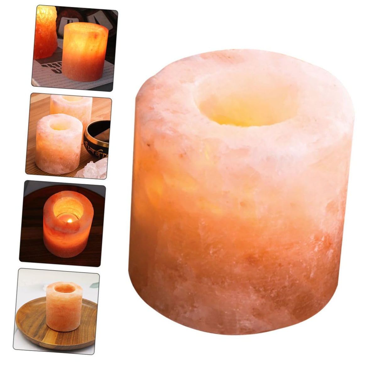 VOSAREA 2pcs Himalayan Salt Candle Holder Decorative Desktop Ornament for Living Room Unique Pattern Design for Dining Table Office Decor Cozy Home Accent