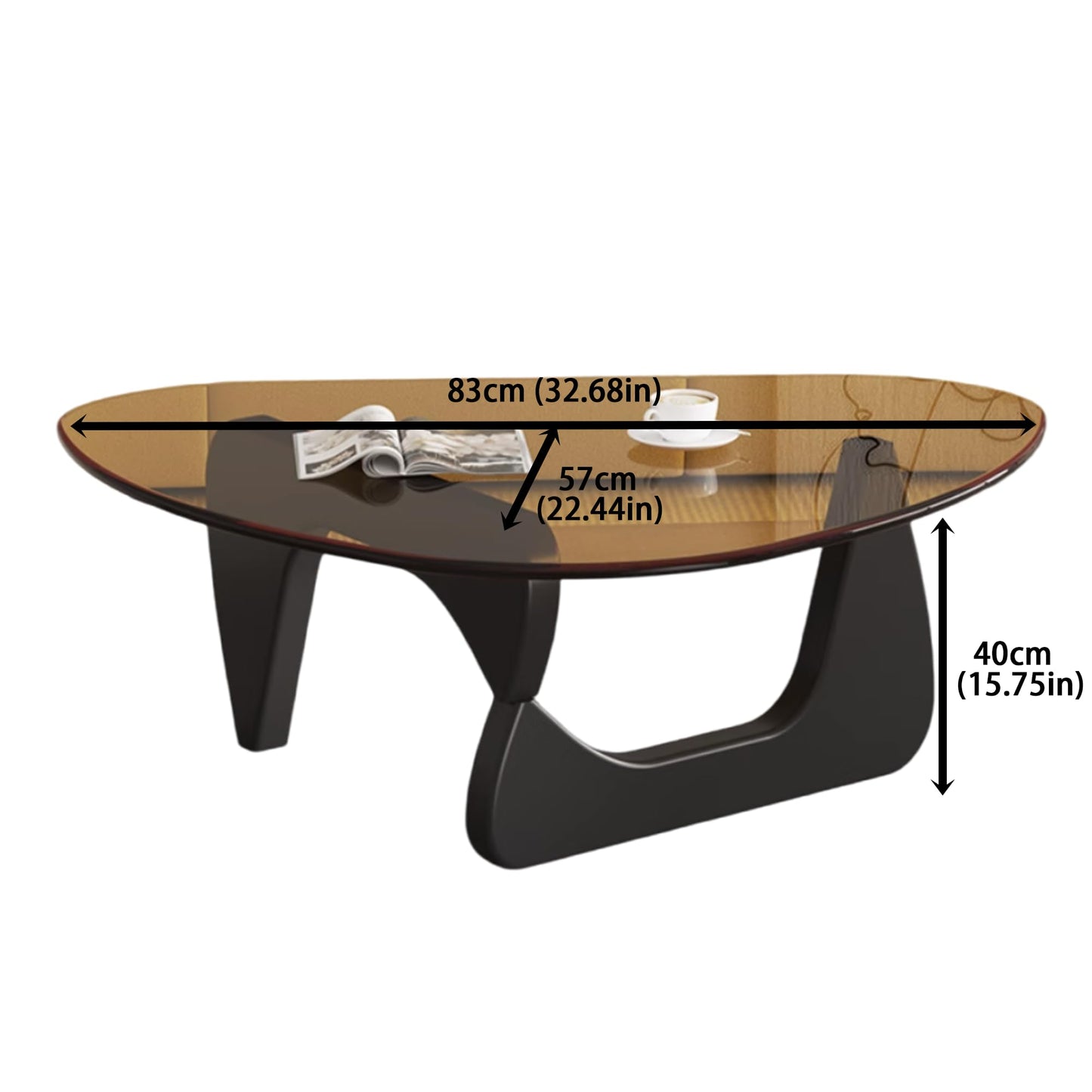 EASYSOUL Modern Glass Coffee Table, 32.68" D x 22.44" W x 15.75" H, Abstract Round Tea Tables for Living Room Home Office Industrial Cocktail Tables (Black-Brown Glass, 32.68")