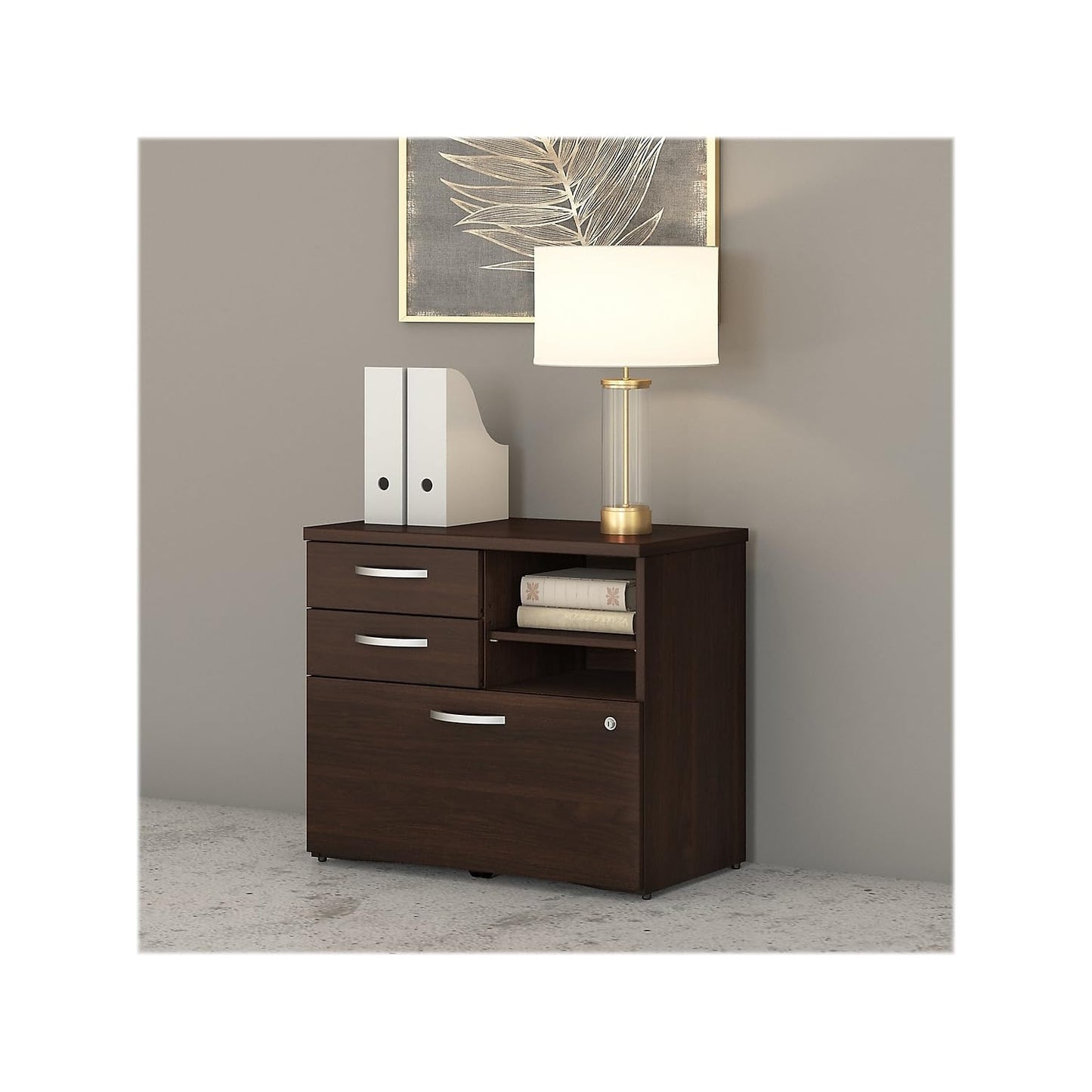 Bush Business Furniture Studio C Office Storage Cabinet with Drawers and Shelves in Black Walnut, Organization for Home or Professional Workspace