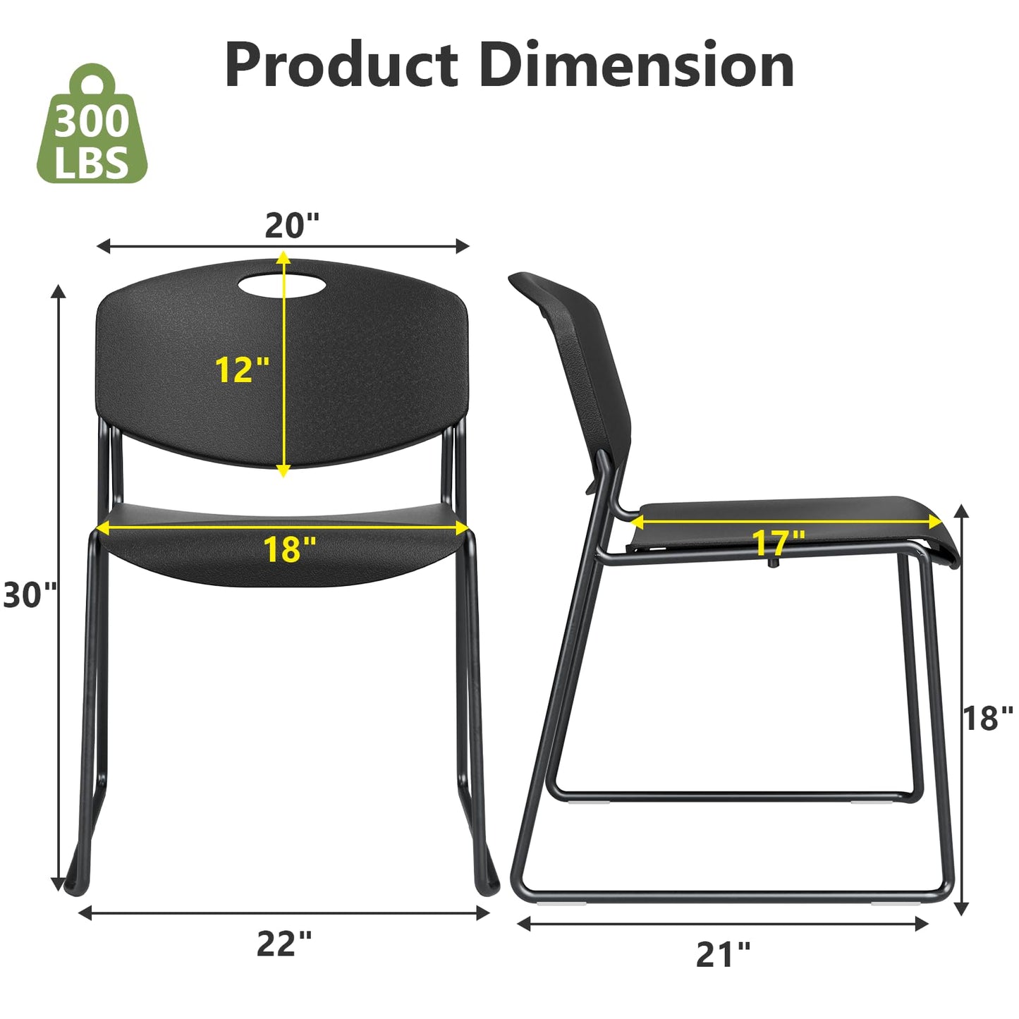 MAKE CHANGES Stacking Chairs Set of 4, Plastic Waiting Room Chair with Sled Base, Stackable Office Guest Reception Chairs No Wheels for Break Rooms and Conference Rooms Black