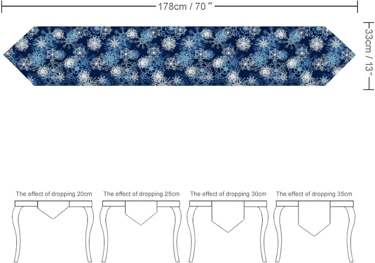 Snowflake Table Runner Winter,Blue Christmas Table Runners Supplies Centerpiece Table Decorations for Dining Coffee Birthday,13x70inch