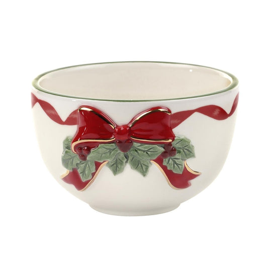 Spode Christmas Tree Ribbons Tea Light Candle Holder, 22K Gold Accents on Fine Earthenware, 3.75" Votive Candle Holder & Festive Holiday Decor - Ideal for Christmas Table Centerpieces