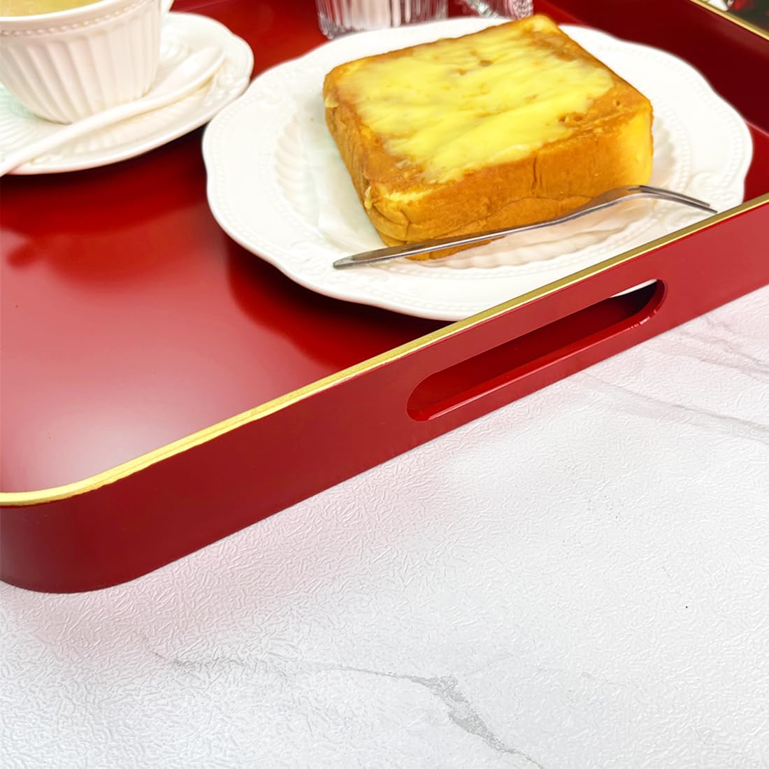 UOEKCS Large Red Tray, Elegant Plastic Coffee Table Tray for Ottoman, Home Decor, Living Room.16.7"*12"*1.6"