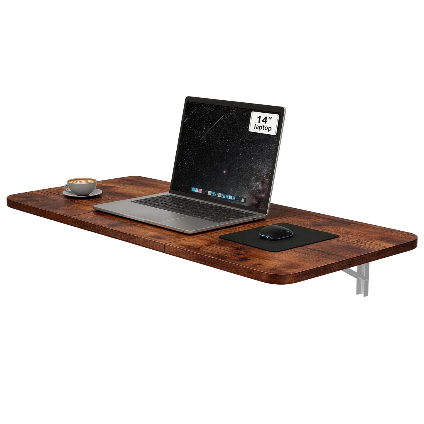Neoaider Wall Mounted Folding Desk 35.4” x 15.7”, Drop Down Table with Metal Collapsible Brackets, Folding Wall Table for Small Spaces, Home, Office, Kitchen, Laundry Room-Brown