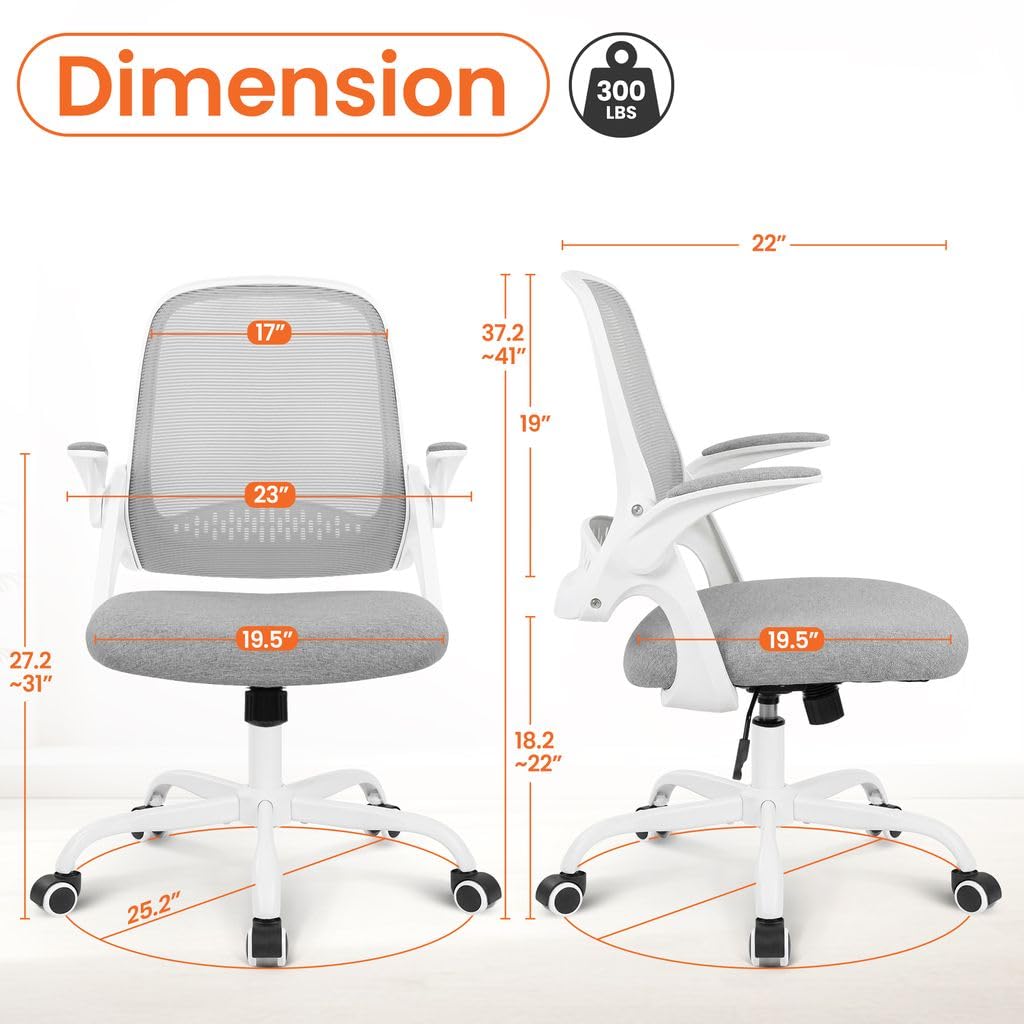 NEO CHAIR Office Chair Computer Desk Chair Ergonomic Gaming Comfy Mesh with Flip-up Arms Lumbar Support Adjustable Height Rolling Wheels for Home Office (Grey)