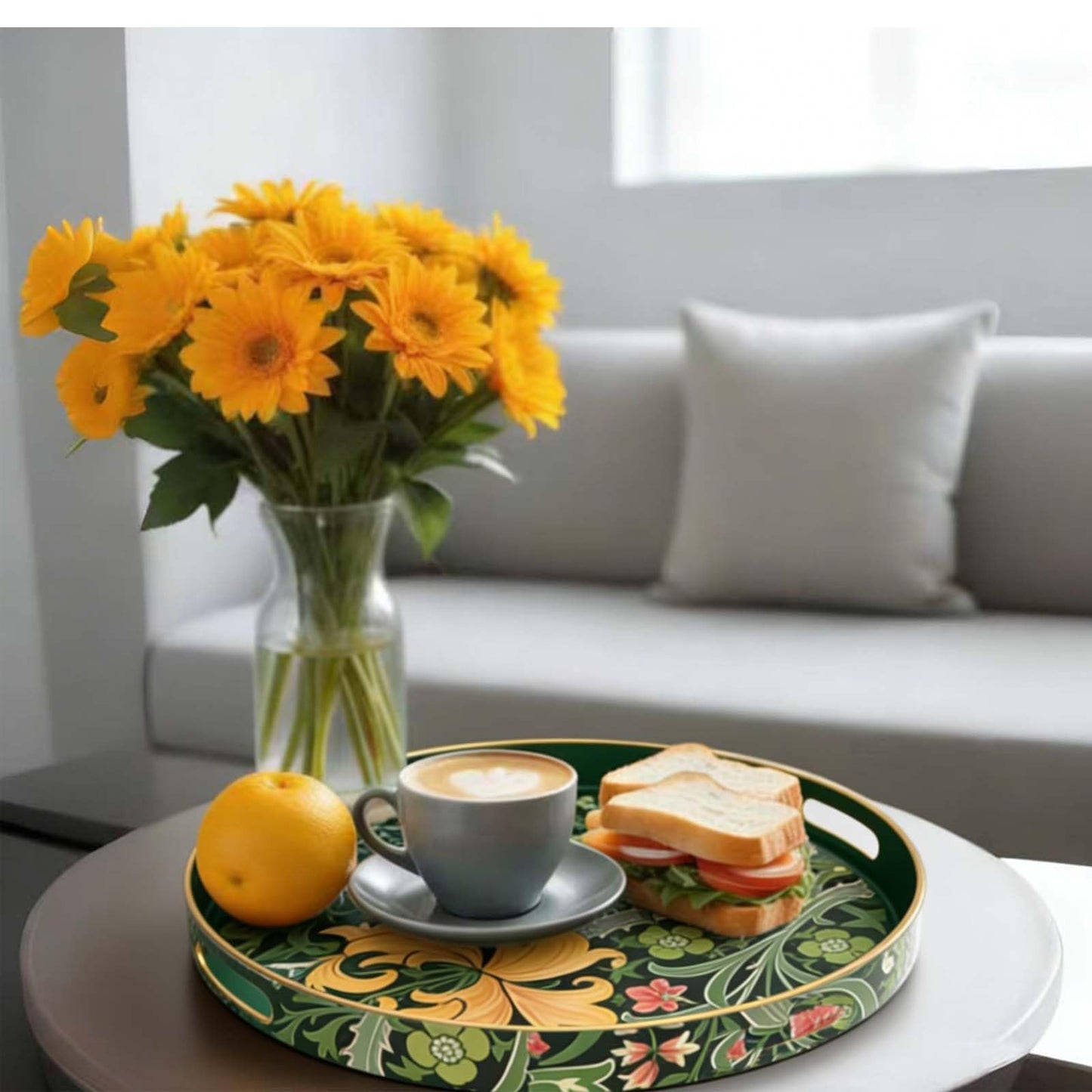 Round Serving Tray with Handles,Modern Ottoman Tray Coffee Table Tray,13 Inch Plastic Trays for Ottoman Coffee Table,Decorative Serving Trays for Living Room
