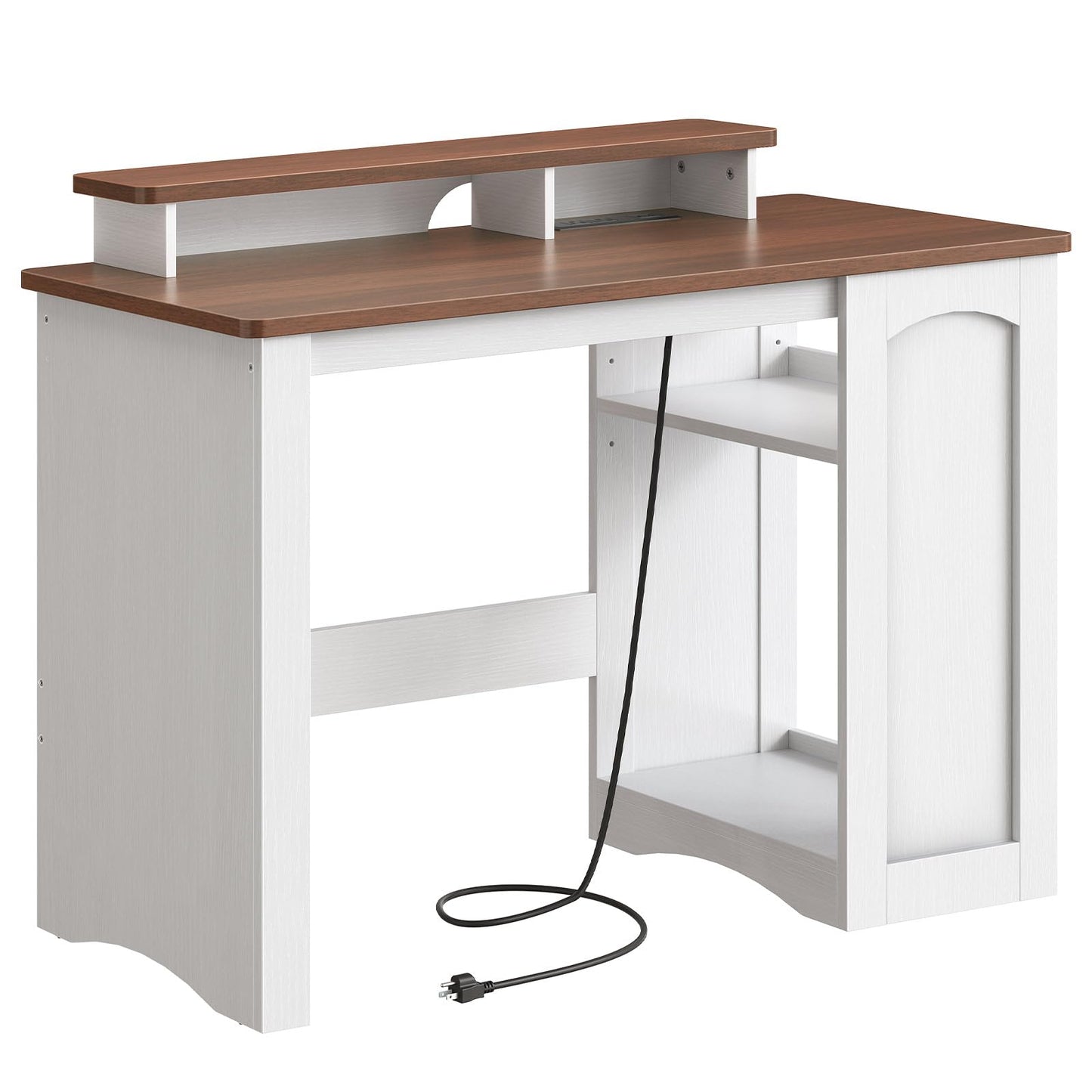 HOOBRO Tree Bookshelf and Computer Desk Bundle, 9-Tier Bookcase Wooden Shelves, Office Dsek with Monitor Stand, for Small Space, Study, Living Room, BF08SJ01G1-WH85UDN01