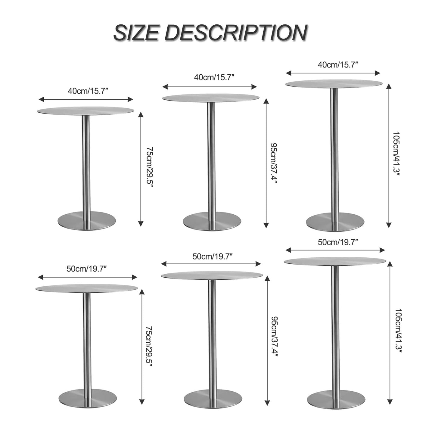 Modern Stainless Steel Round High Table, Sturdy Easy Assembly Bistro Table for Restaurant, Cafe, Bar, Pub - 50x50x75cm, Stylish Commercial Dining Furniture, Silver Finish
