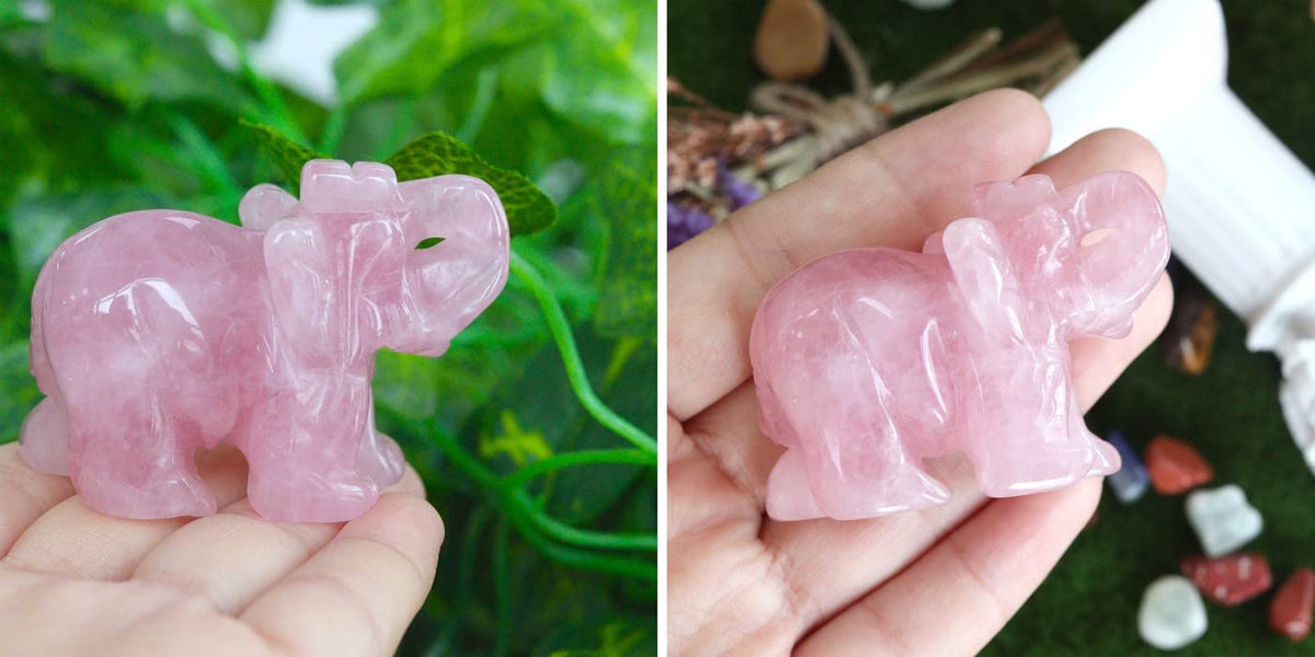 20PCS Natural Heart Healing Crystals and 2" Rose Quartz Elephant Decor Healing Crystal Cute Polished Natural Stone Pink Gemstones Energy Hippie Home Room Office Desk Decors Gifts for Women Men