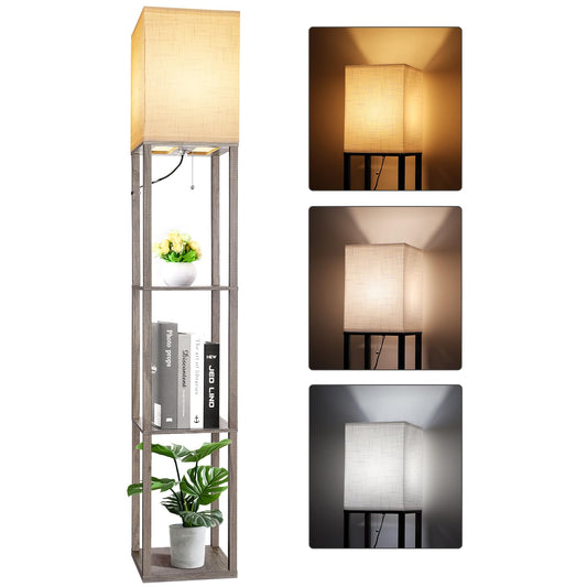 RUNTOP Floor Lamp with Shelves, Shelf Lamp with 3 Color Temperature LED Bulb,Lamps for Living Room, Standing Lamp Modern Tall Standing Light Display Shelf Floor Lamps for Bedroom, Office Home Decor
