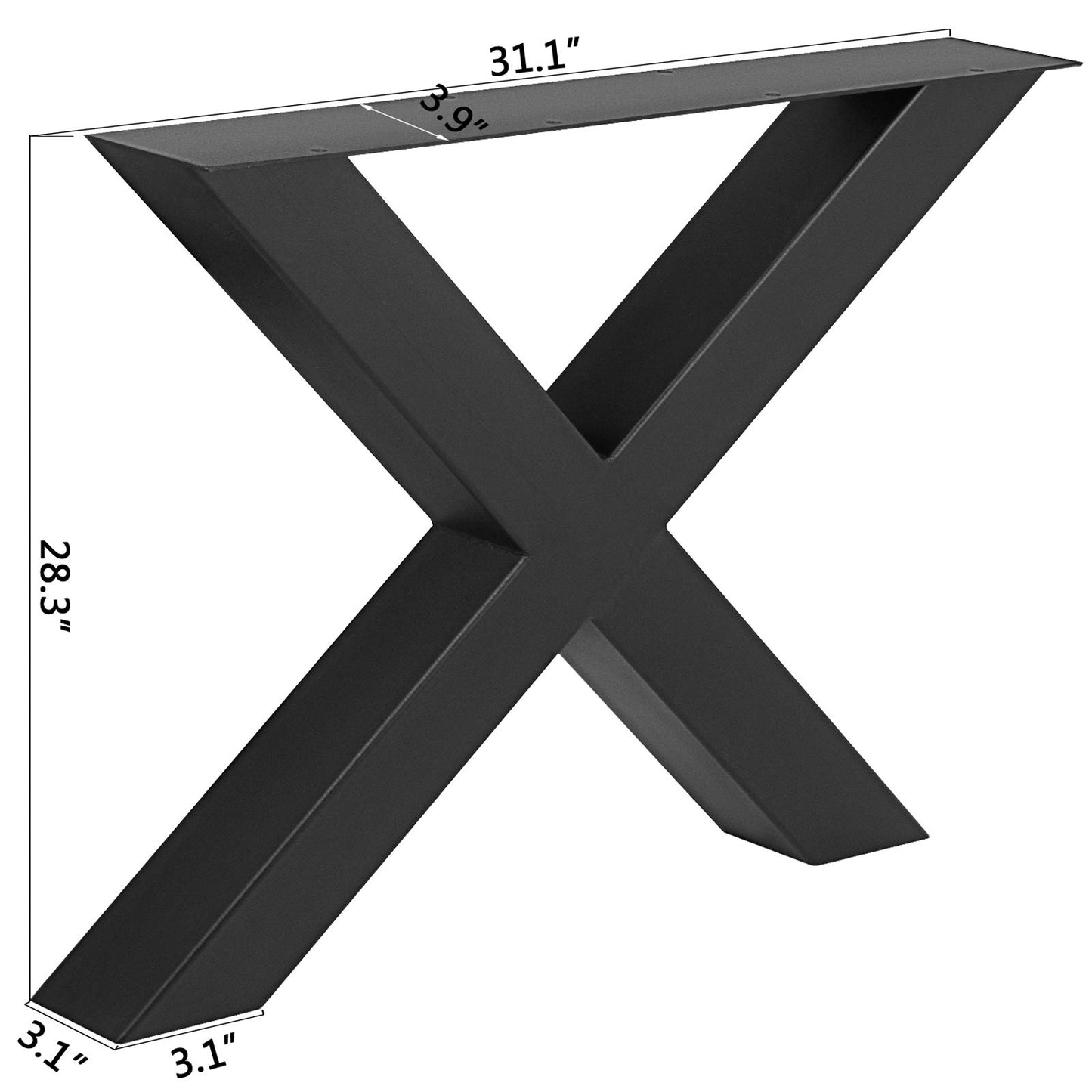 VEVOR Set of 2 Steel Table Legs, 28 Height 31 Wide Dining Table Legs,Heavy Duty 3.1" Square Box Section X Frame Table Legs,28x31x3.1 Inch Black Color Industrial Country Style Metal Dining Legs
