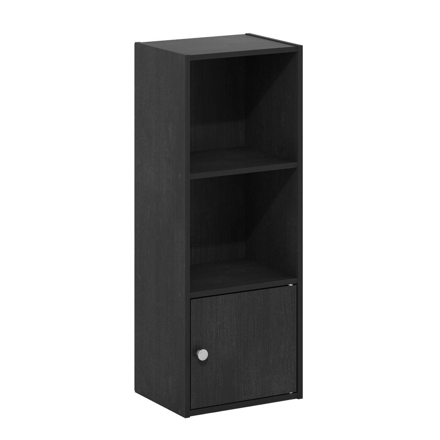 Furinno LUDER Book Shelf, 3-Tier Modern Bookshelf, Bookcase with 1 Door Storage Cabinet, 9.3 x 12 x 31.5, for Organization and Storage, for Living Room, Bedroom, Home Office, Blackwood
