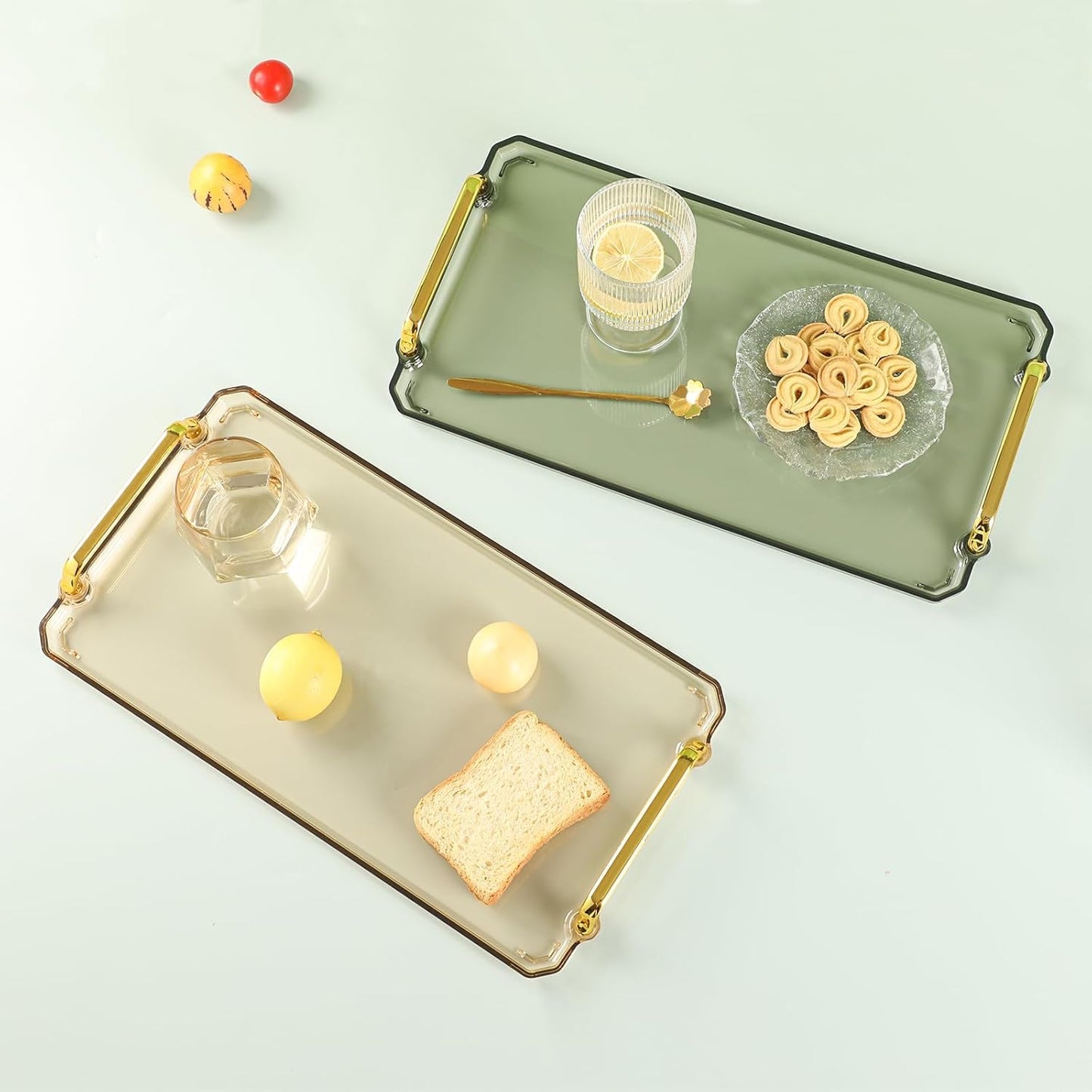 BERGFBV Acrylic Serving Tray with Handles, 16x9 Inch Ottoman Tray, Spill-Proof Coffee Table Tray for Couch, Bedroom & Countertop Decor (Green)