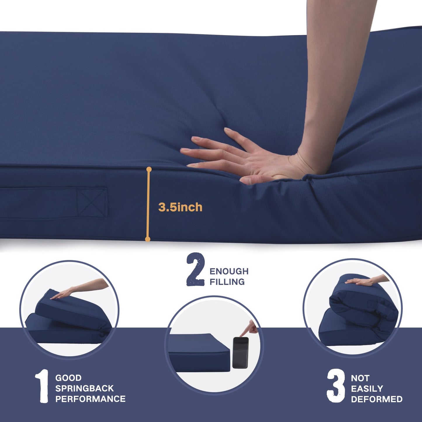 YIJIAN HOME Outdoor Bench Cushion 48x18 Inch Waterproof with Memory Foam,Patio Bench Cushions for Outdoor/Indoor Furniture Porch Swing Cushion with Handle and Adjustable Strap,Navy Bule