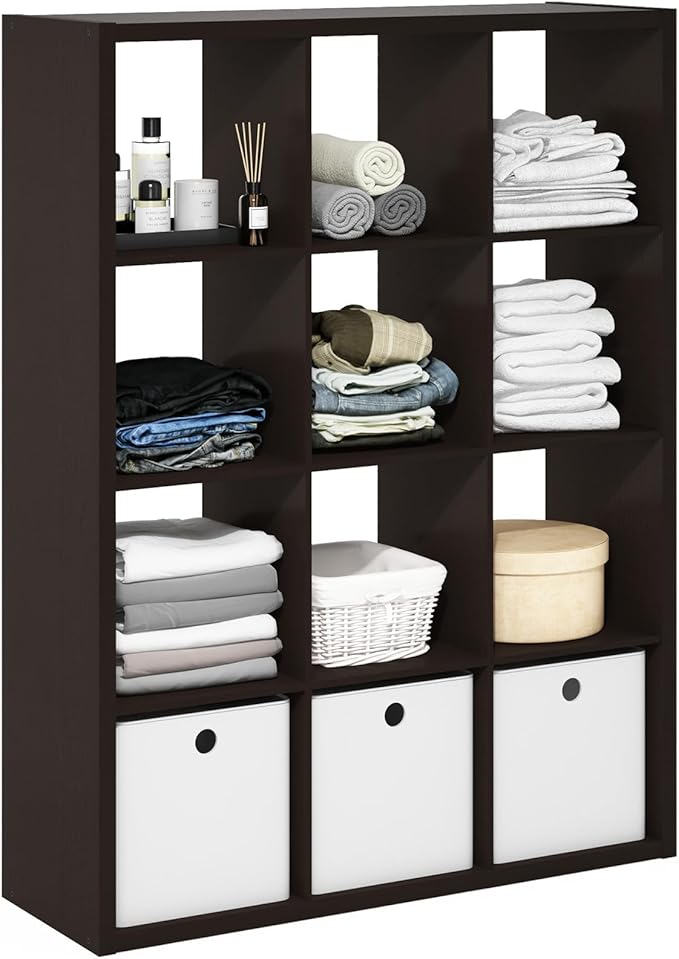 Furinno Cubicle Book Shelf, 12-Cube Bookshelf, Extra Thick Frame Reversible