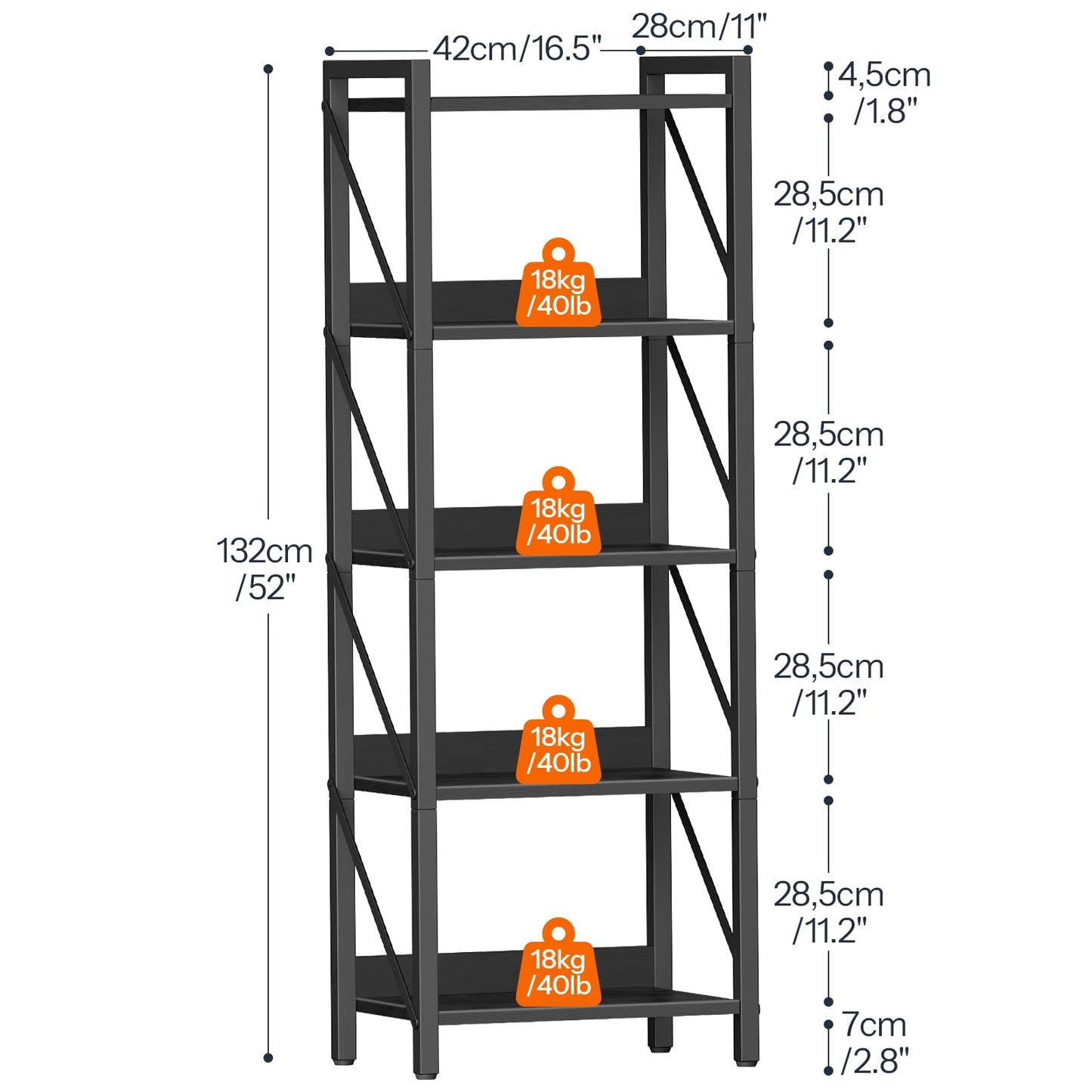 HOOBRO Bookshelf, 5-Tier Industrial Bookcase, Book Shelf Storage Organizer, Tall Bookshelf with Metal Frame for Living Room, Bedroom, Home Office, Kitchen, Black BB73SJ01