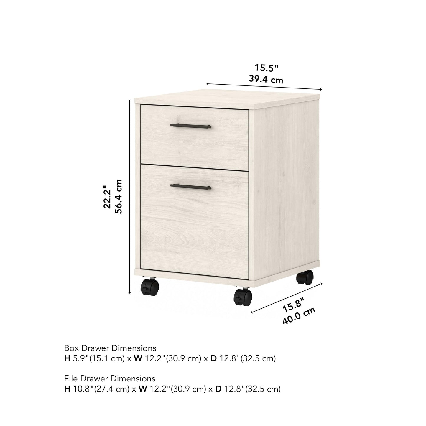 Bush Furniture Key West 2 Drawer Rolling File Cabinet in Linen White Oak Mobile Organization for Home Office Small Under Desk Storage on Wheels