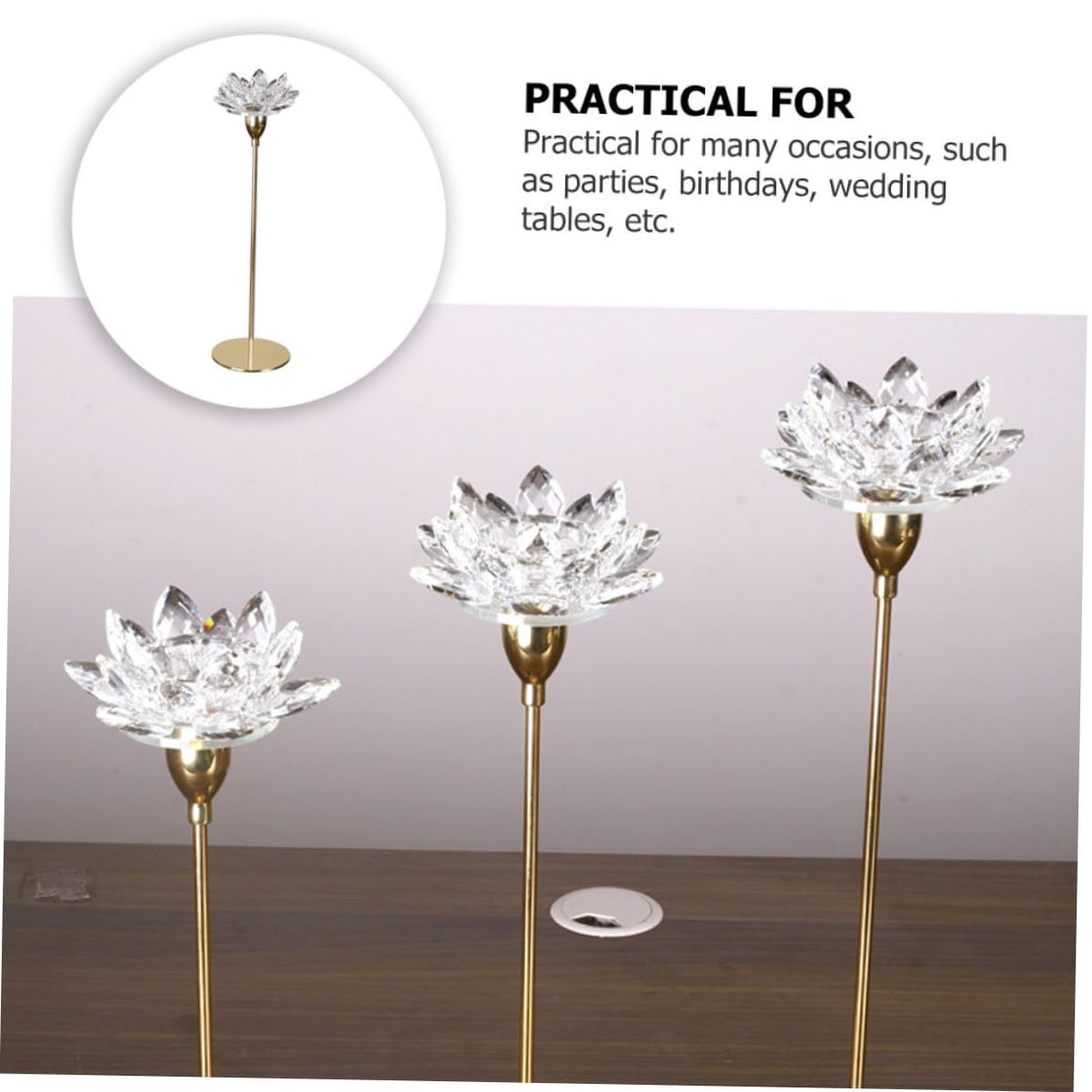 NIYANGLE Modern Simple Metal Crystal Lotus Candle Holder Small Gold Candlestick Decoration for Dining Room Wedding and Romantic Home Décor