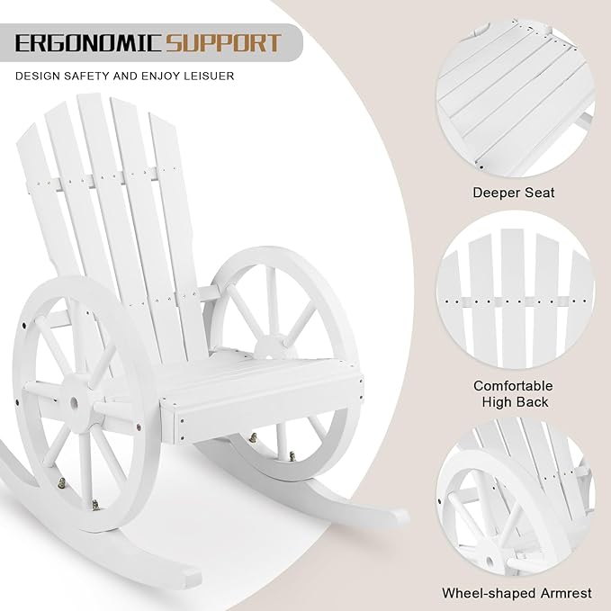 Outvita Adirondack Rocking Chair Set of 2, Wood Wagon Rocker, Outdoor Wooden