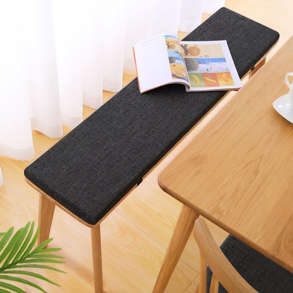 Lvgesse 3cm Thick Bench Cushion for Indoor/Outdoor Custom Size Thick Linen Non-Slip Seat Pad with Zipper Removable Cover for Patio Garden Swing Porch Window Chair Furniture Cushions(Dark Gray,12x70)